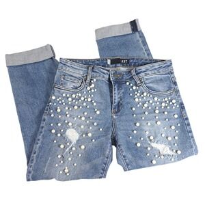 Kut From‎ The Kloth Light Blue Faux Pearl Accent Denim Jeans 4 Straight  Leg